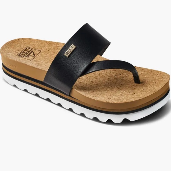 New in box REEF Sol Hi Cushion Black and Tan Women's Sandals… - Picture 1 of 6